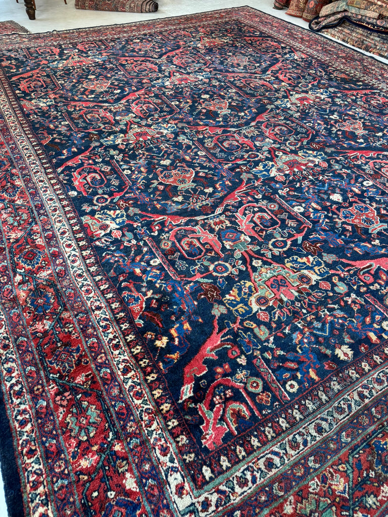 PALATIAL Antique Persian Mahal in AMAZING "Mostofi / Mustafi" Design | Gorgeous Sushi Pinks, Rust, Emerald, Seafoam, Indigo | 12.4 x 16.6