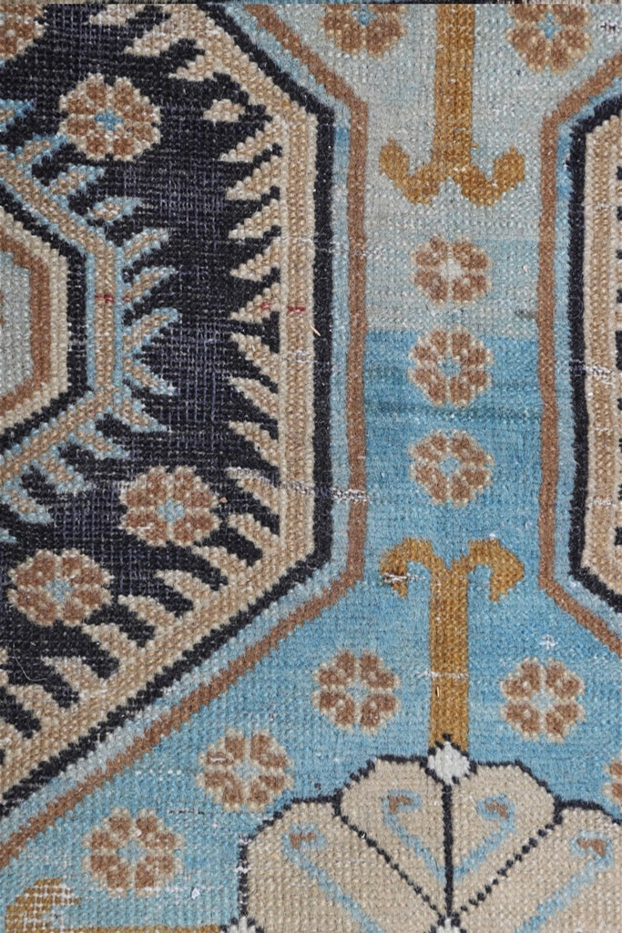 BEAUTIFUL Earthy & Cool Antique Caucasian Wide Gallery Runner | Cashew, Camel, Ice Blue, Espresso | 4.10 x 11.8