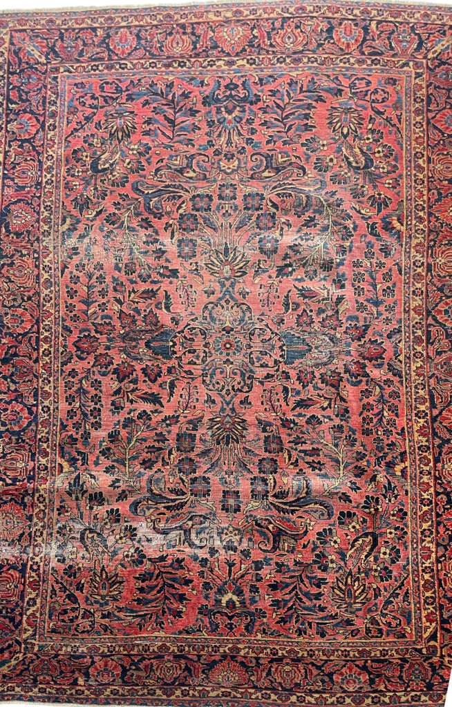 MAGNIFICENT Antique Blooming Sarouk in Lovely Coral, Berry, Blush | RARE SIZE: 6.2 x 9.1