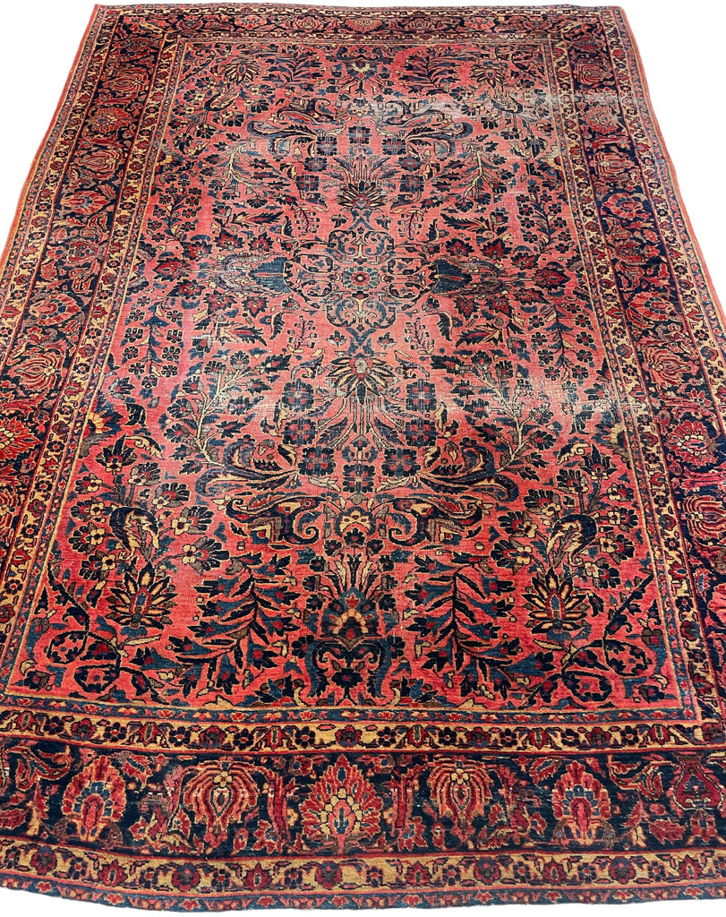 MAGNIFICENT Antique Blooming Sarouk in Lovely Coral, Berry, Blush | RARE SIZE: 6.2 x 9.1