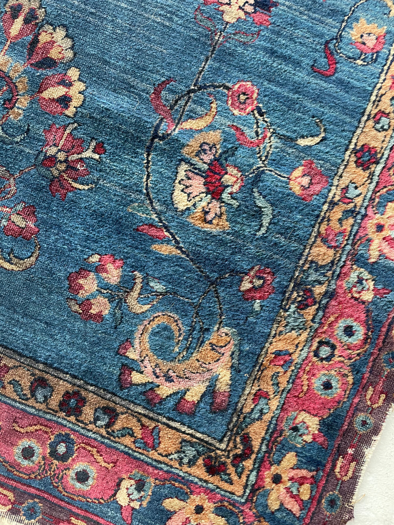 SOLD | GORGEOUS Denim & French Blue Antique Botanical Persian | Blue Butter!! ~ 3 x 5