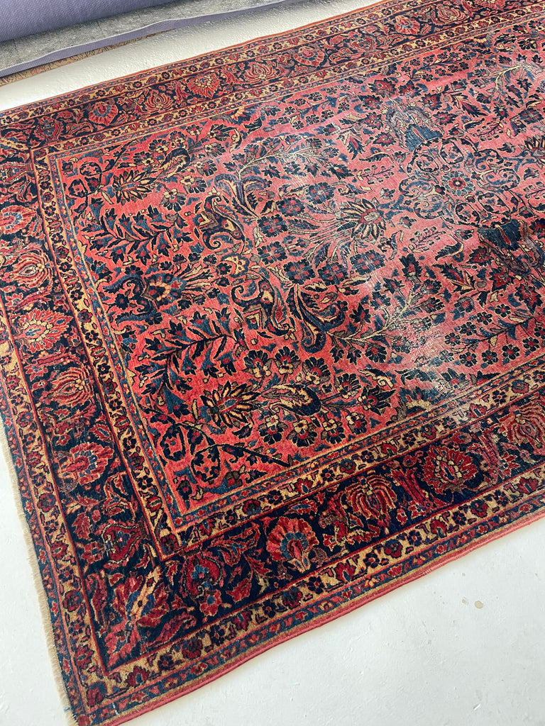 MAGNIFICENT Antique Blooming Sarouk in Lovely Coral, Berry, Blush | RARE SIZE: 6.2 x 9.1