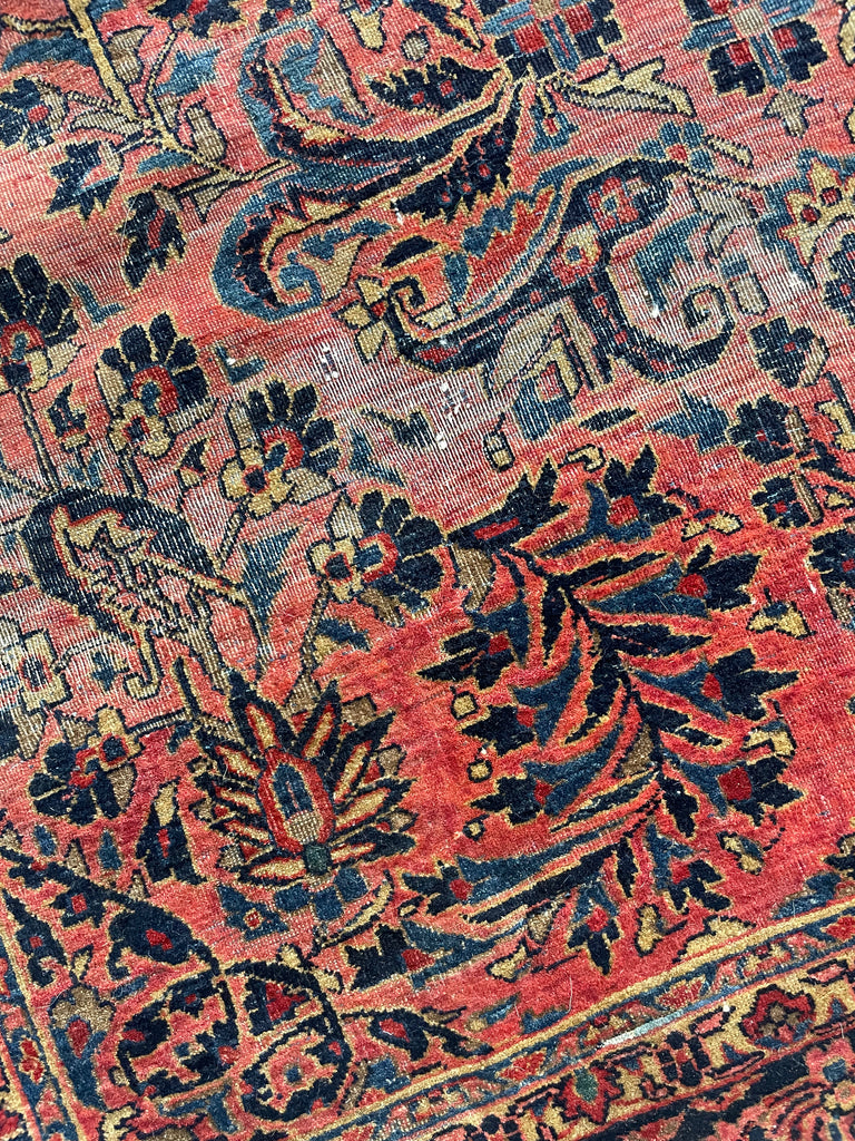 MAGNIFICENT Antique Blooming Sarouk in Lovely Coral, Berry, Blush | RARE SIZE: 6.2 x 9.1