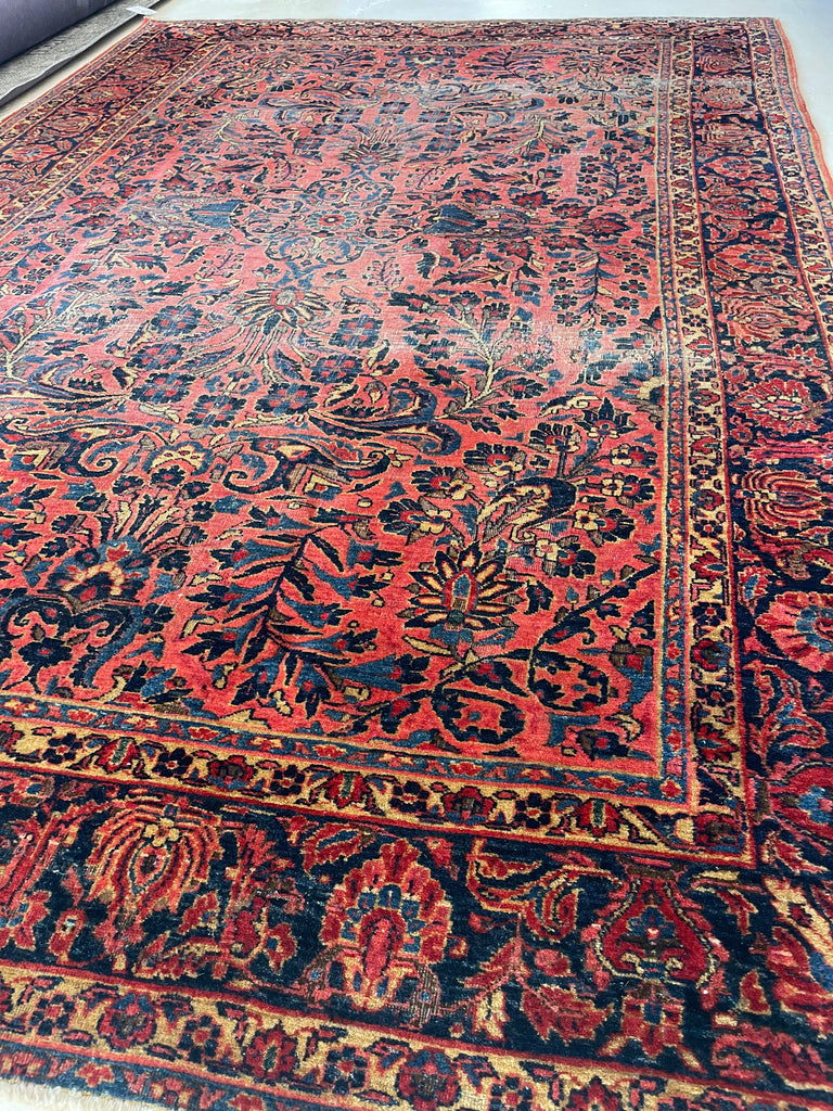MAGNIFICENT Antique Blooming Sarouk in Lovely Coral, Berry, Blush | RARE SIZE: 6.2 x 9.1
