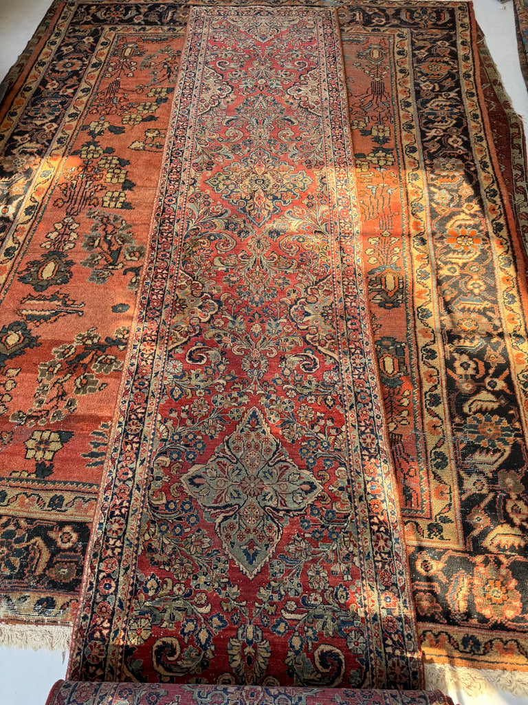 SOLD | FABULOUS Plush, Soft & Glossy Wool Pile | 20+ Foot Long Botanical Scalloped Antique Sarouk Runner - 3.2 x 20.4