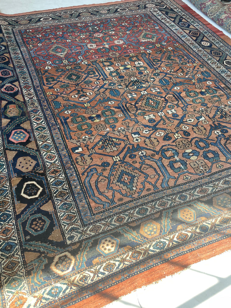 SOLD | UNREAL Squarish Funky Antique Northwest Rug | Two-Toned Clay/Rust Beauty | 10.2 x 11.4