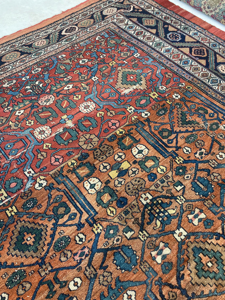 SOLD | UNREAL Squarish Funky Antique Northwest Rug | Two-Toned Clay/Rust Beauty | 10.2 x 11.4