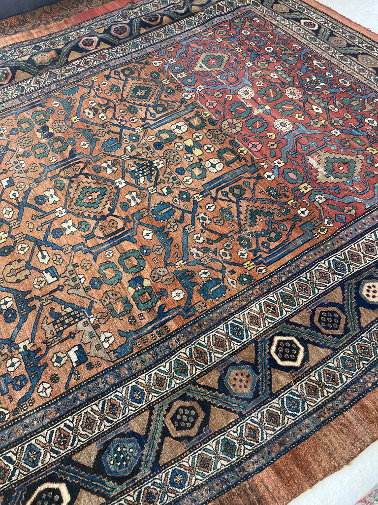 SOLD | UNREAL Squarish Funky Antique Northwest Rug | Two-Toned Clay/Rust Beauty | 10.2 x 11.4