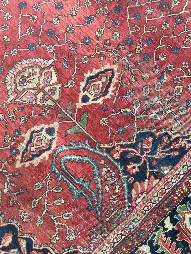 SOPHISTICATED Old-World Antique Ferahan Sarouk | Dainty Flora & Suspended Vines | 10.5 x 13.3