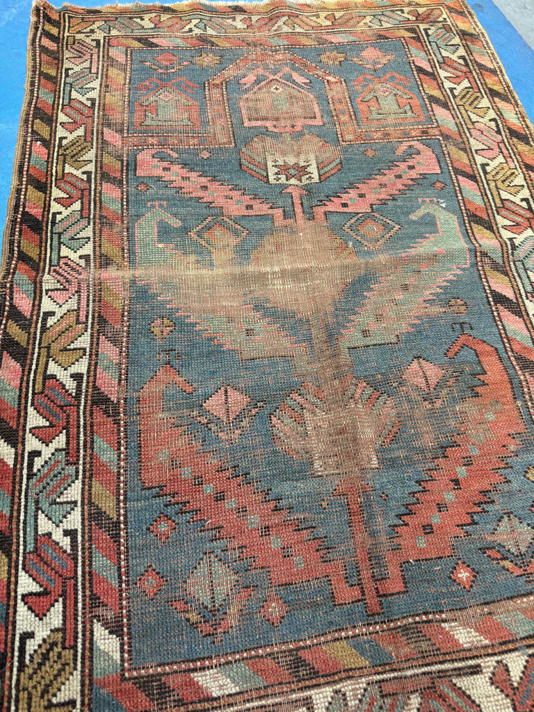 CENTURY OLD Caucasian Prayer Rug | Strikingly Beautiful Flower Design & Colors | 3 x 4.6