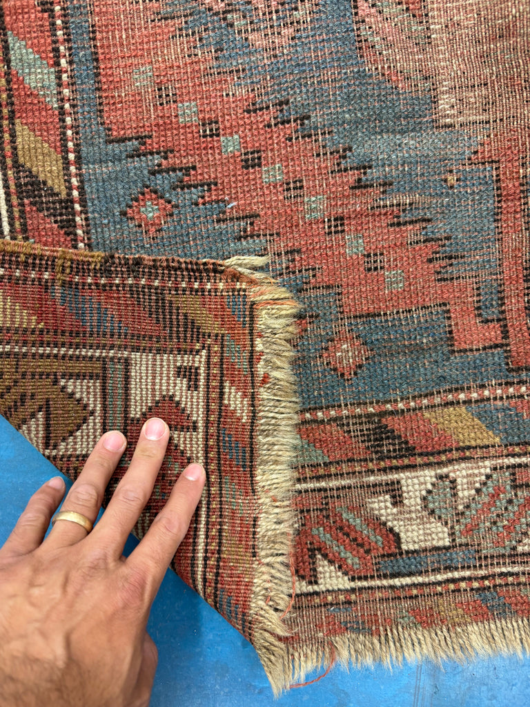 CENTURY OLD Caucasian Prayer Rug | Strikingly Beautiful Flower Design & Colors | 3 x 4.6