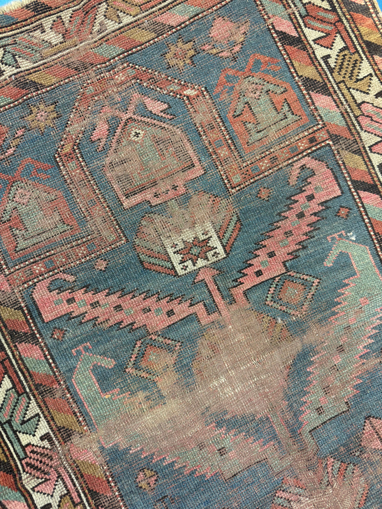 CENTURY OLD Caucasian Prayer Rug | Strikingly Beautiful Flower Design & Colors | 3 x 4.6