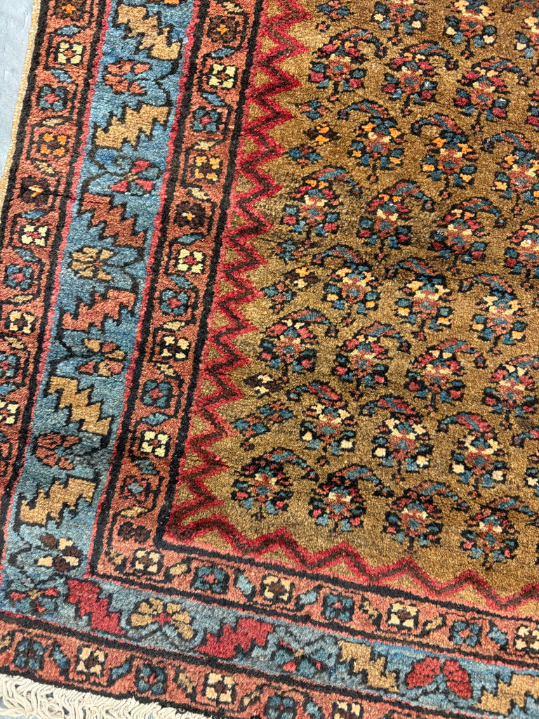 SOLD | Antique SKY BLUE & CAMEL Serab Runner | Boteh Filled Field with Full Organic Wool Pile | 2.9 x 9.3