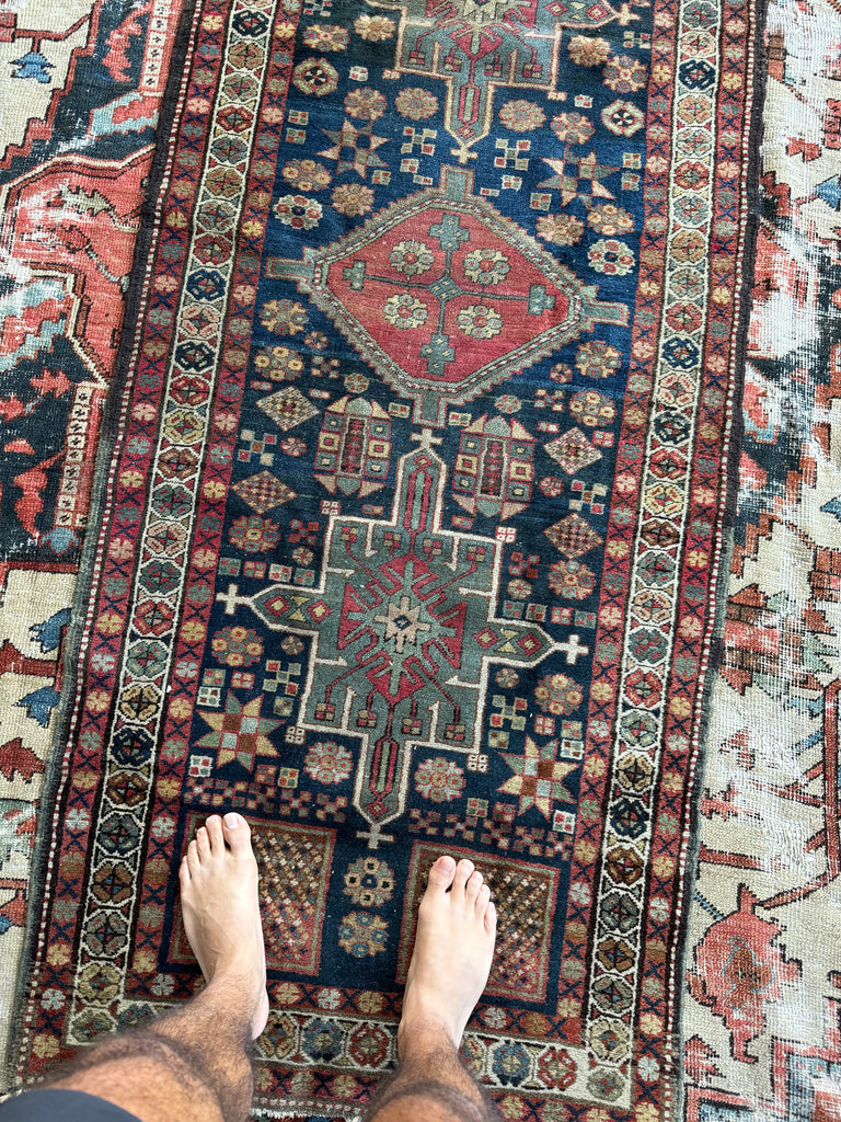 SOLD | JAW-DROPPING Vintage Heriz Runner | Muted Navy, Soft Jade, Subdued Rust | ~ 3 x 10