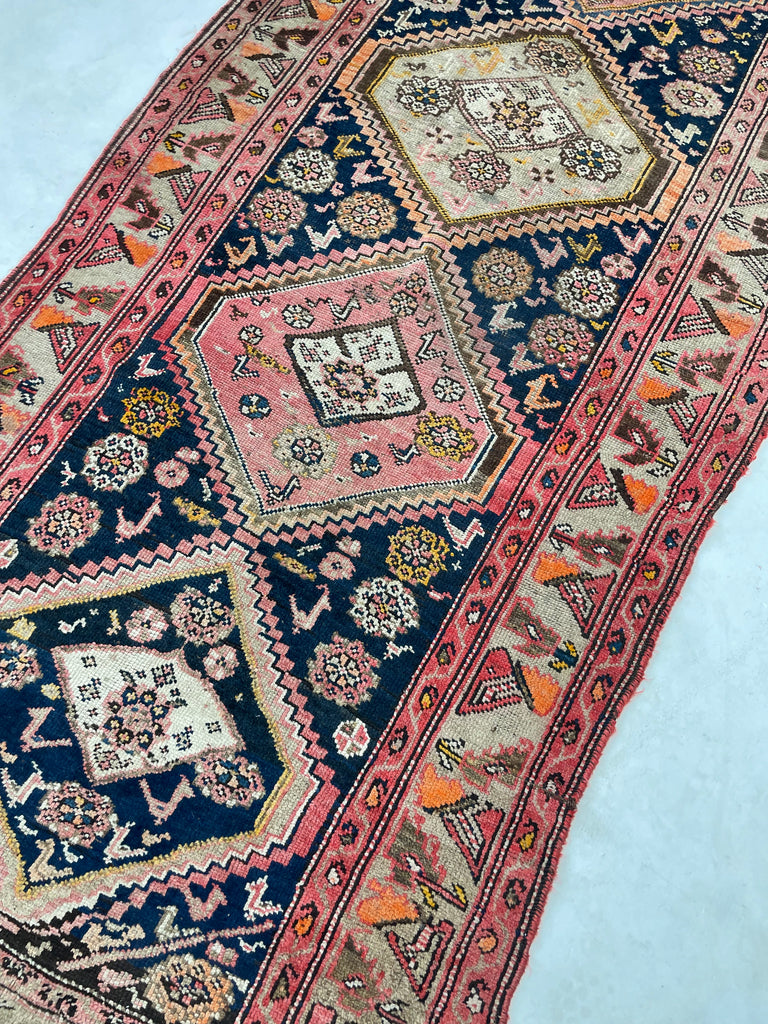 DIVINE Wide Antique Runner | SUNSET COLORS with Family of Sheep & Birds Woven in | 4.4 x 12.4