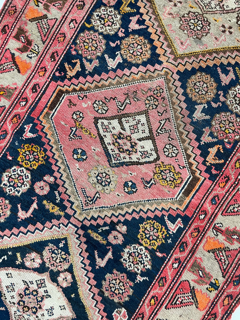 DIVINE Wide Antique Runner | SUNSET COLORS with Family of Sheep & Birds Woven in | 4.4 x 12.4