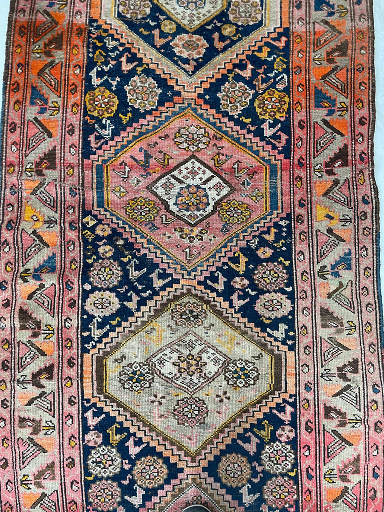 DIVINE Wide Antique Runner | SUNSET COLORS with Family of Sheep & Birds Woven in | 4.4 x 12.4