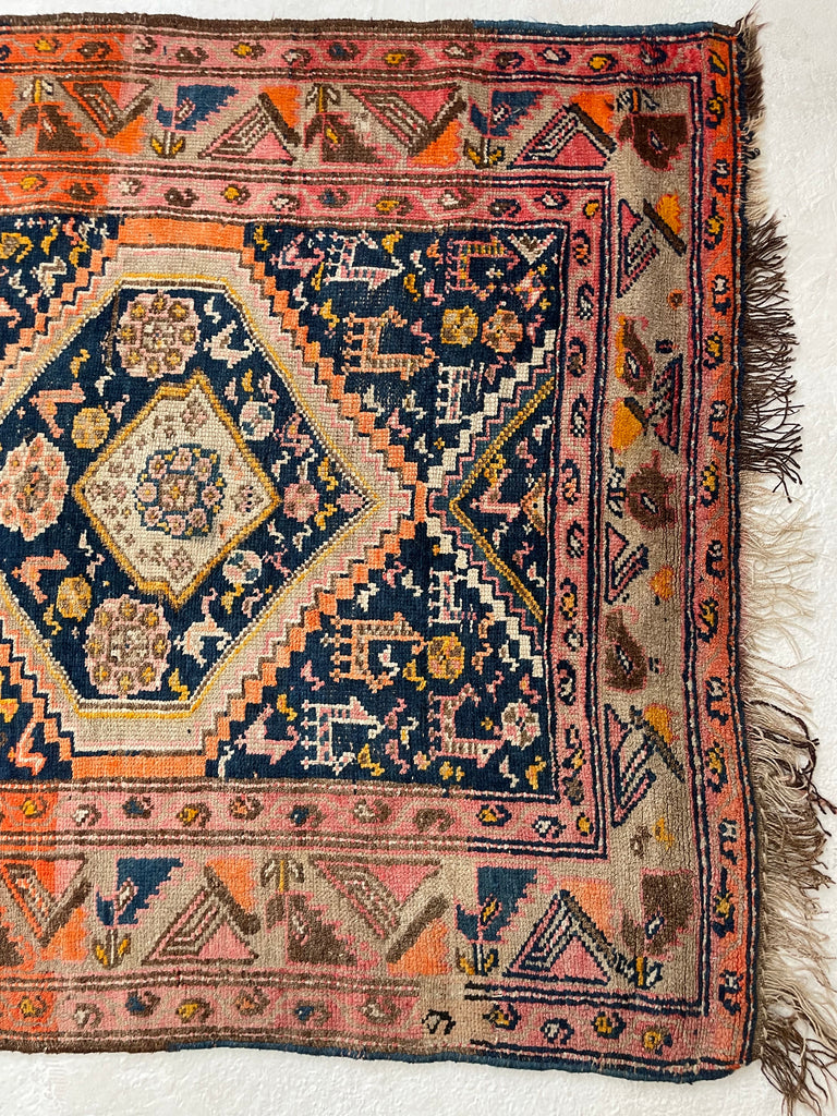 DIVINE Wide Antique Runner | SUNSET COLORS with Family of Sheep & Birds Woven in | 4.4 x 12.4