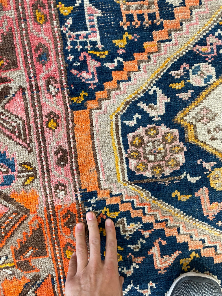 DIVINE Wide Antique Runner | SUNSET COLORS with Family of Sheep & Birds Woven in | 4.4 x 12.4