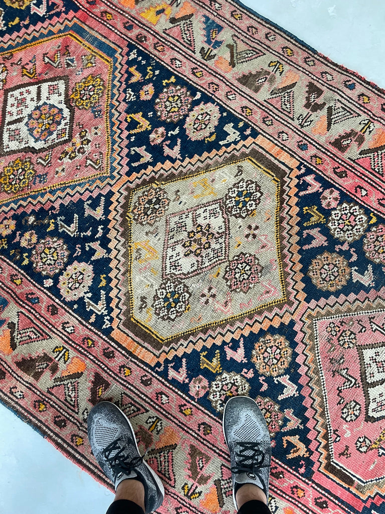 DIVINE Wide Antique Runner | SUNSET COLORS with Family of Sheep & Birds Woven in | 4.4 x 12.4
