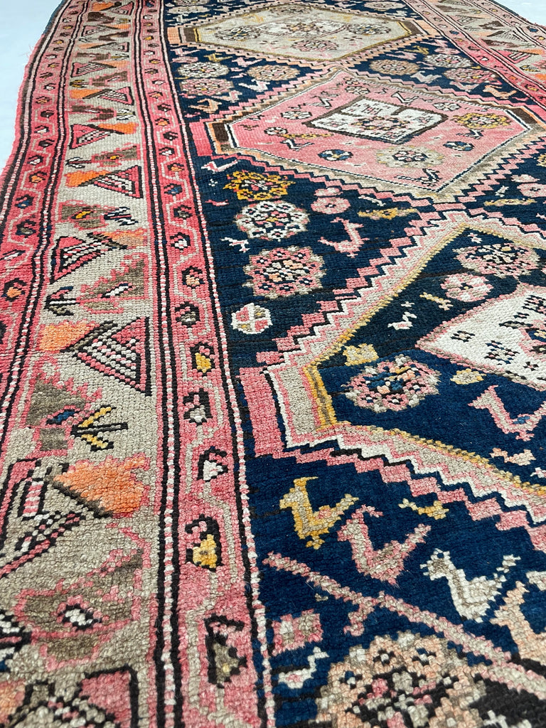 DIVINE Wide Antique Runner | SUNSET COLORS with Family of Sheep & Birds Woven in | 4.4 x 12.4