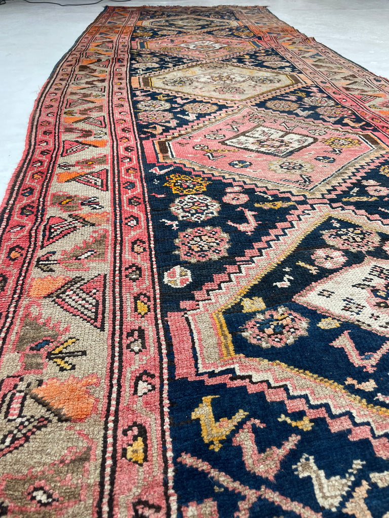 DIVINE Wide Antique Runner | SUNSET COLORS with Family of Sheep & Birds Woven in | 4.4 x 12.4