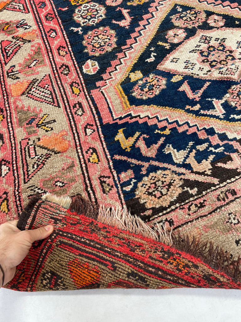 DIVINE Wide Antique Runner | SUNSET COLORS with Family of Sheep & Birds Woven in | 4.4 x 12.4