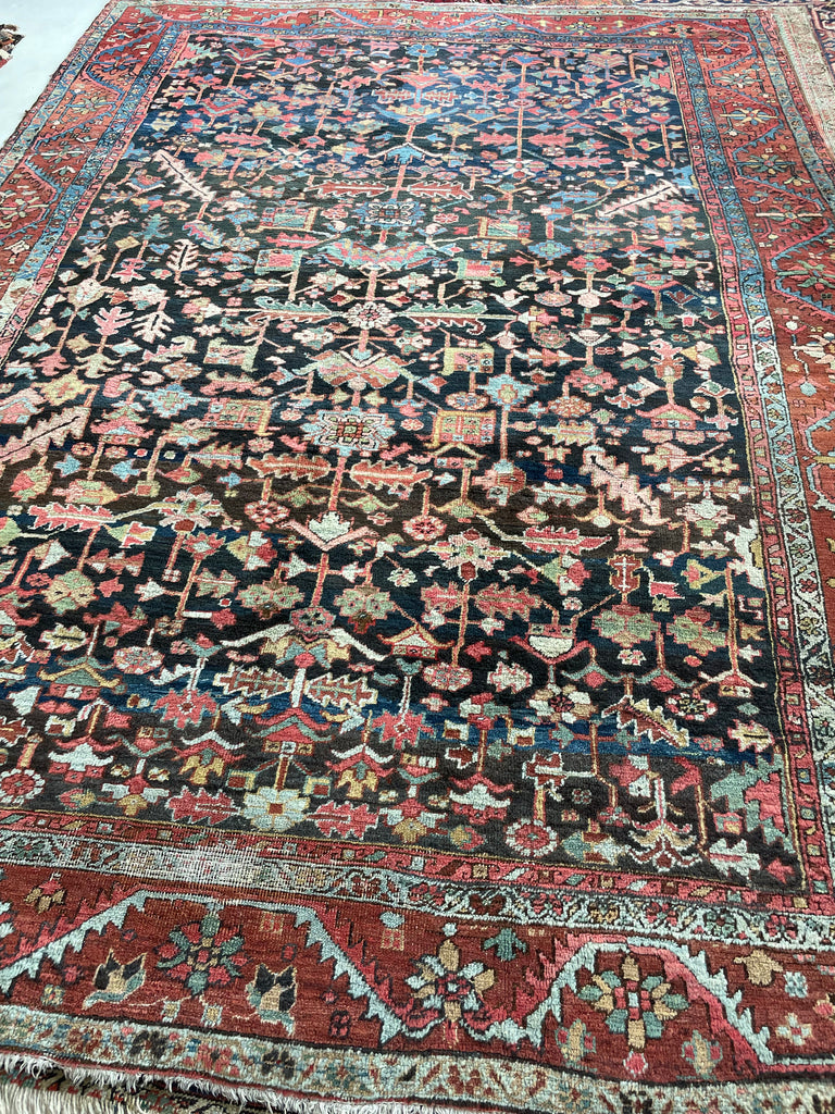 MYSTICAL NORTHWEST PERSIAN HERIZ VILLAGE CARPET | Century Old Indigo-Ground Organic Wool & Dyes - True Art | 8.9 x 11.9