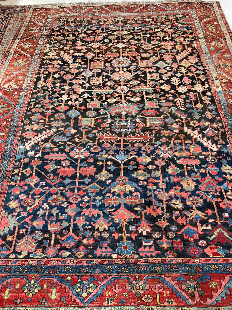 MYSTICAL NORTHWEST PERSIAN HERIZ VILLAGE CARPET | Century Old Indigo-Ground Organic Wool & Dyes - True Art | 8.9 x 11.9