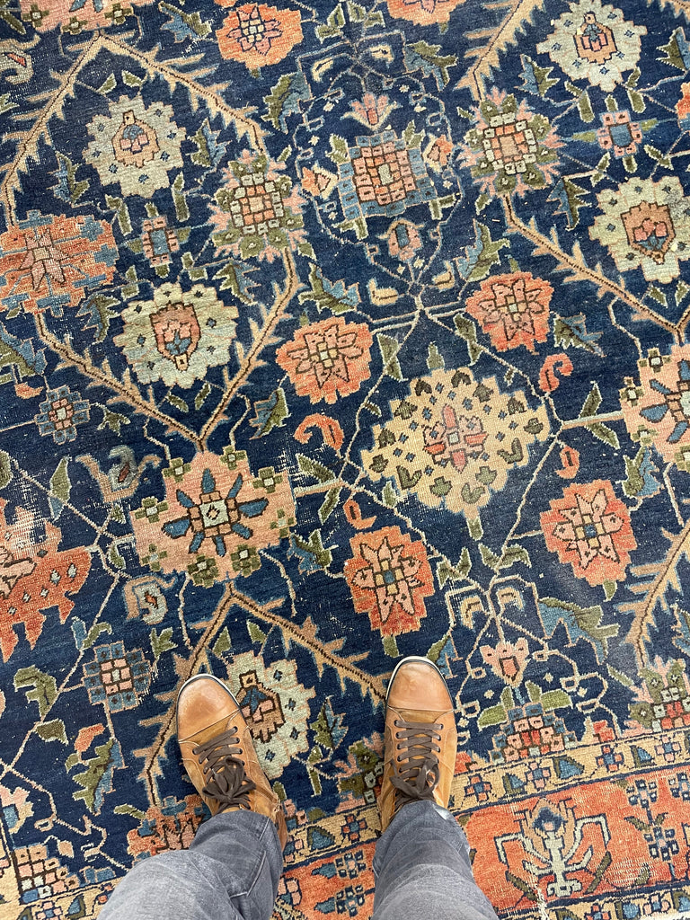 SOLD | DIVINE Palmette & Willow Tree Antique Central Persian Carpet | DeVOL Green, Indigo, Coral-Blush, Army & Sage Green, Pastel, Blue, Wheat, etc | 7.10 x 10.4