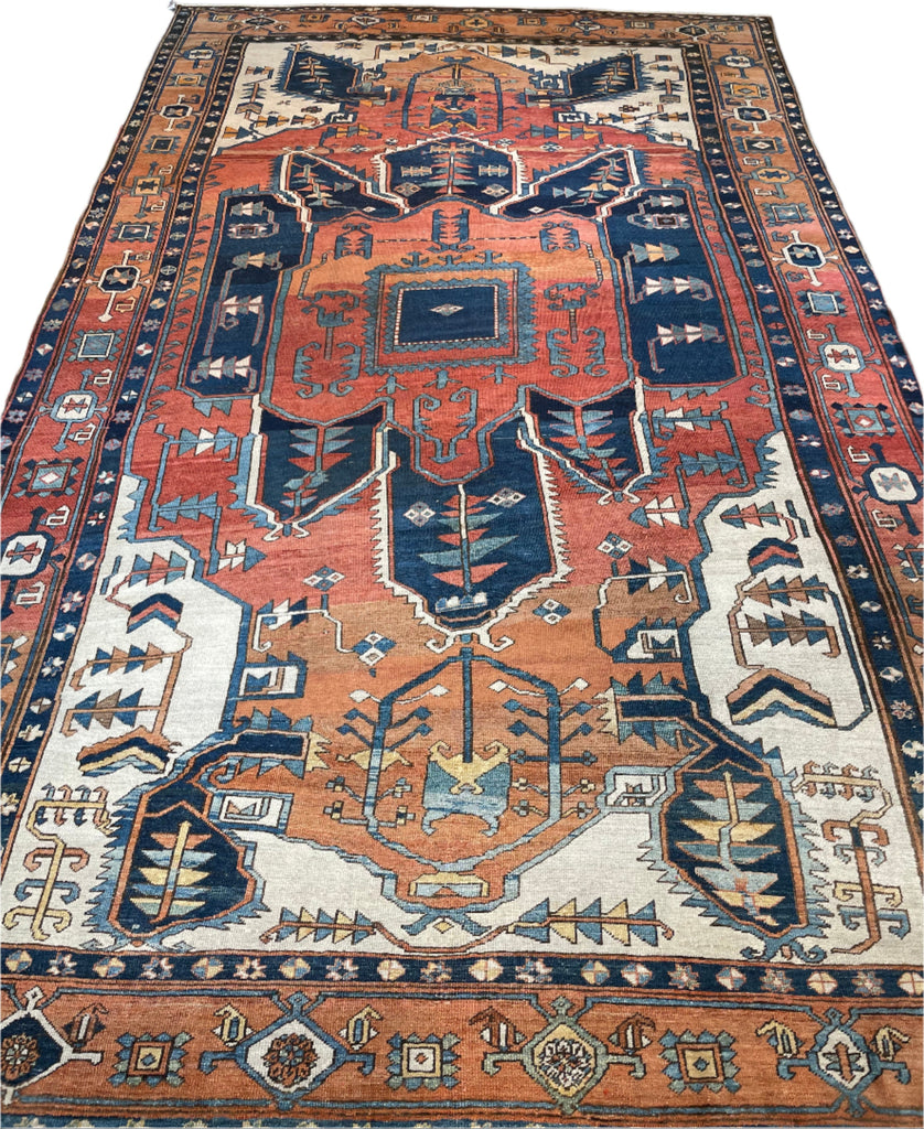 ASTONISHING Antique Persian Serapi 👑 KING of KINGS 👑  | World Class DIAMOND Textile in Terracotta, Sunset-Clay & Indigo | 9.8 x 16
