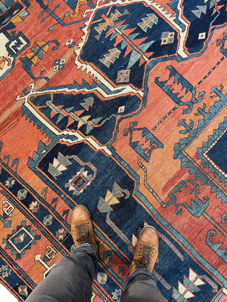 ASTONISHING Antique Persian Serapi 👑 KING of KINGS 👑  | World Class DIAMOND Textile in Terracotta, Sunset-Clay & Indigo | 9.8 x 16