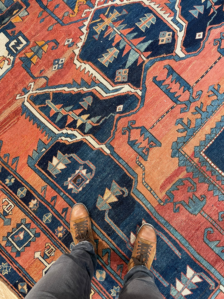 ASTONISHING Antique Persian Serapi 👑 KING of KINGS 👑  | World Class DIAMOND Textile in Terracotta, Sunset-Clay & Indigo | 9.8 x 16