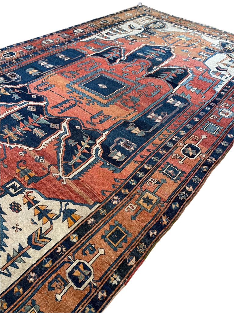 ASTONISHING Antique Persian Serapi 👑 KING of KINGS 👑  | World Class DIAMOND Textile in Terracotta, Sunset-Clay & Indigo | 9.8 x 16