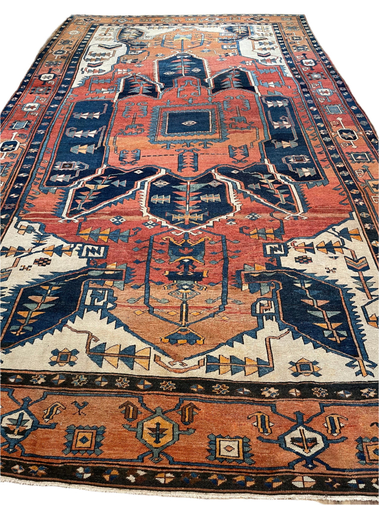 ASTONISHING Antique Persian Serapi 👑 KING of KINGS 👑  | World Class DIAMOND Textile in Terracotta, Sunset-Clay & Indigo | 9.8 x 16