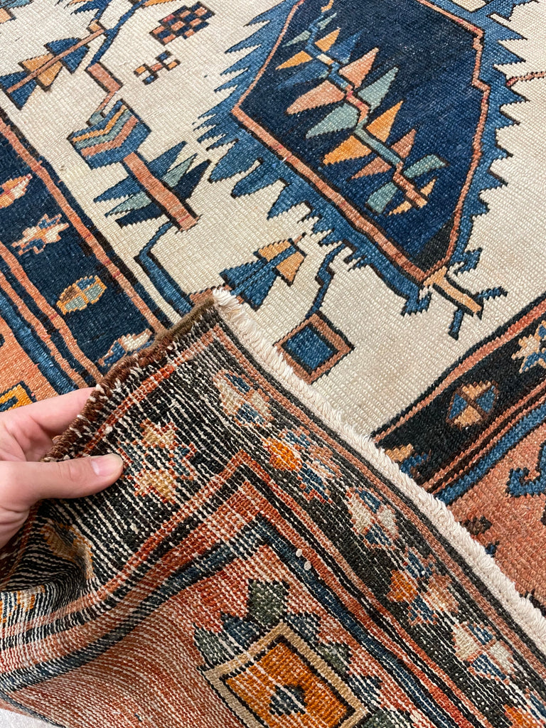 ASTONISHING Antique Persian Serapi 👑 KING of KINGS 👑  | World Class DIAMOND Textile in Terracotta, Sunset-Clay & Indigo | 9.8 x 16