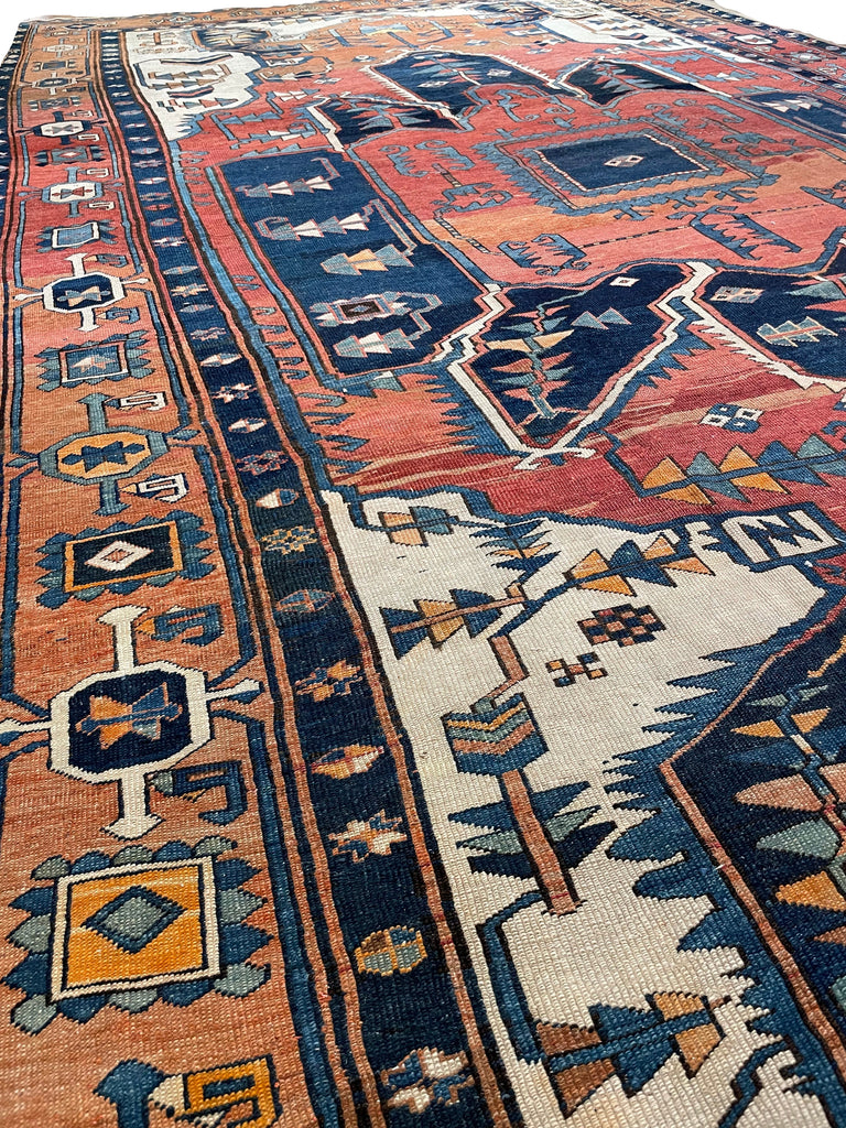 ASTONISHING Antique Persian Serapi 👑 KING of KINGS 👑  | World Class DIAMOND Textile in Terracotta, Sunset-Clay & Indigo | 9.8 x 16