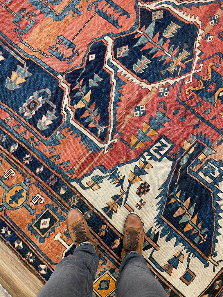ASTONISHING Antique Persian Serapi 👑 KING of KINGS 👑  | World Class DIAMOND Textile in Terracotta, Sunset-Clay & Indigo | 9.8 x 16