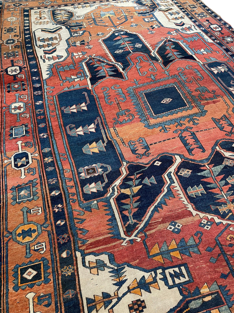 ASTONISHING Antique Persian Serapi 👑 KING of KINGS 👑  | World Class DIAMOND Textile in Terracotta, Sunset-Clay & Indigo | 9.8 x 16