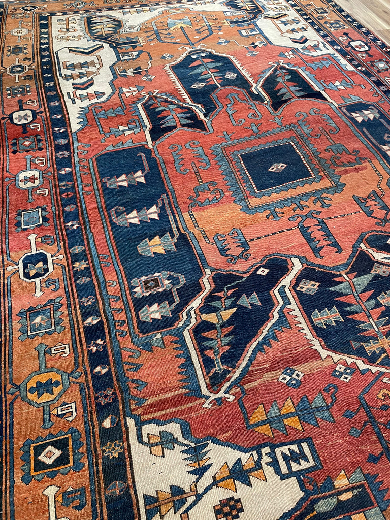 ASTONISHING Antique Persian Serapi 👑 KING of KINGS 👑  | World Class DIAMOND Textile in Terracotta, Sunset-Clay & Indigo | 9.8 x 16