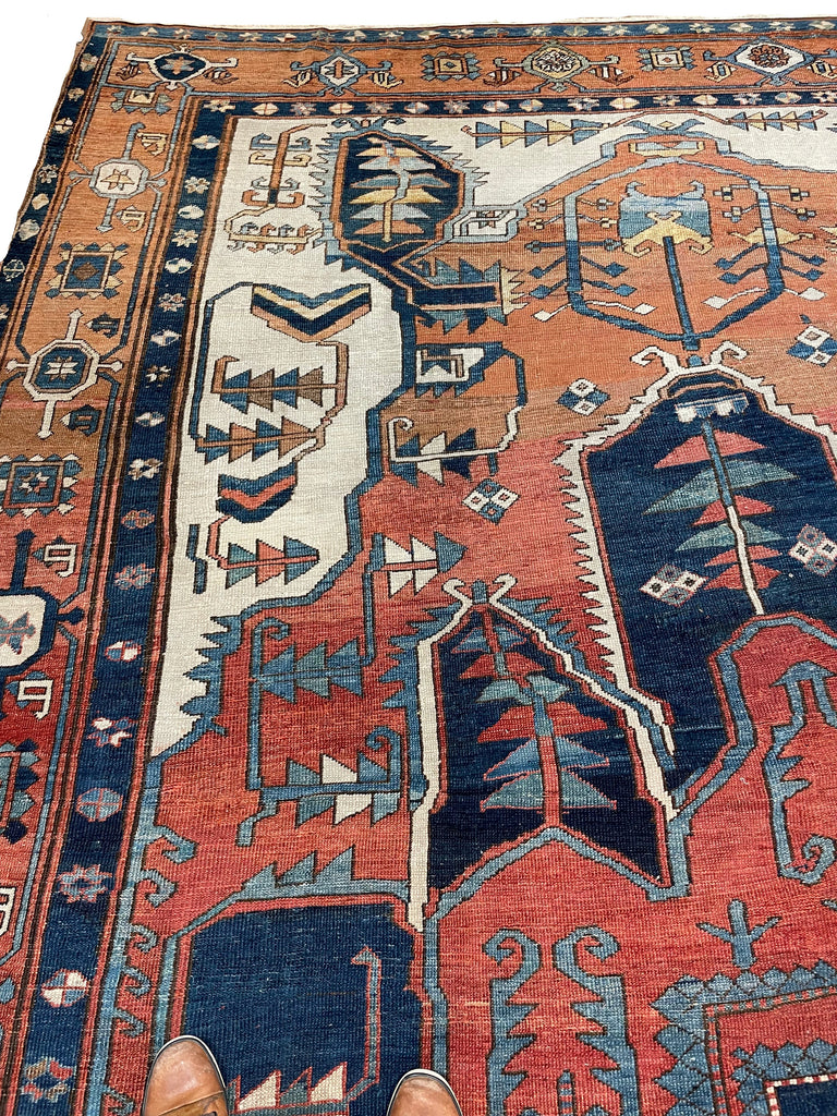 ASTONISHING Antique Persian Serapi 👑 KING of KINGS 👑  | World Class DIAMOND Textile in Terracotta, Sunset-Clay & Indigo | 9.8 x 16