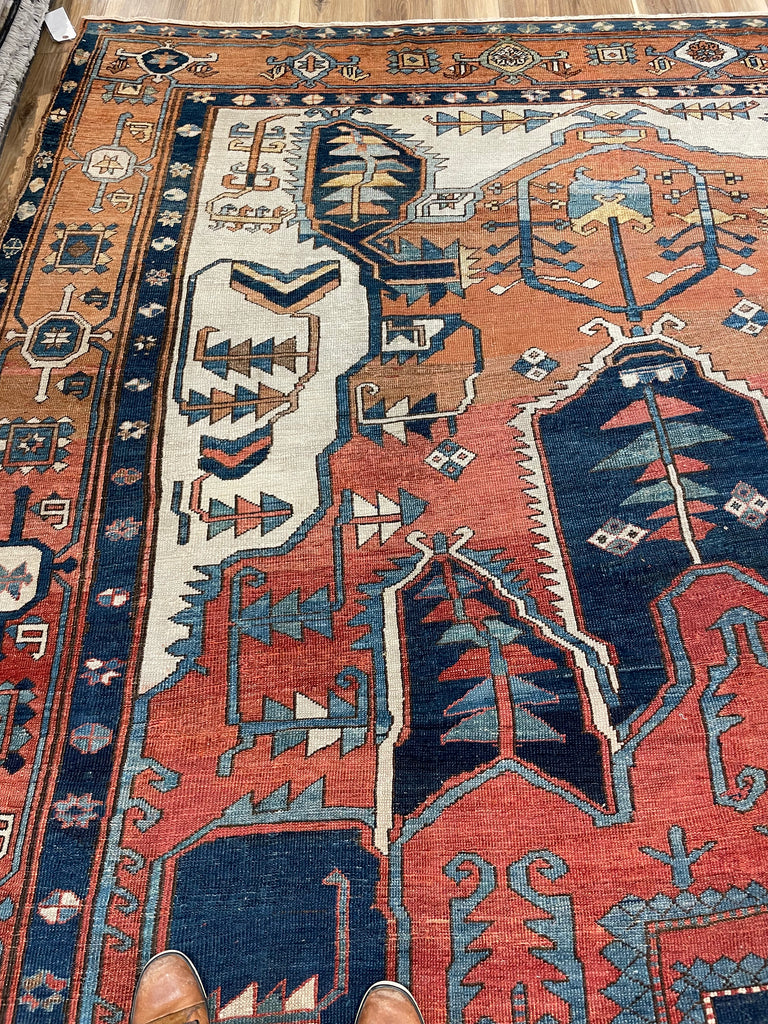 ASTONISHING Antique Persian Serapi 👑 KING of KINGS 👑  | World Class DIAMOND Textile in Terracotta, Sunset-Clay & Indigo | 9.8 x 16