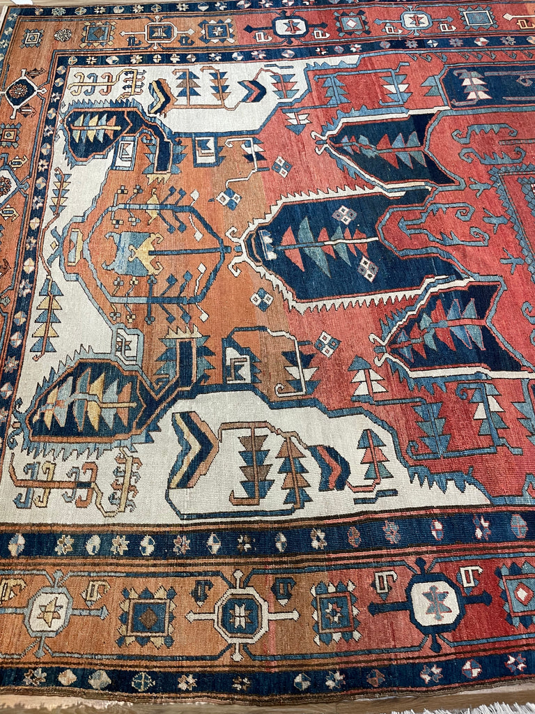 ASTONISHING Antique Persian Serapi 👑 KING of KINGS 👑  | World Class DIAMOND Textile in Terracotta, Sunset-Clay & Indigo | 9.8 x 16