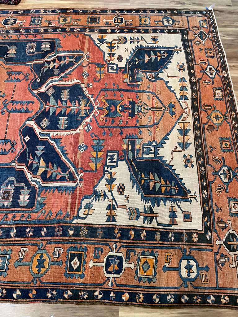 ASTONISHING Antique Persian Serapi 👑 KING of KINGS 👑  | World Class DIAMOND Textile in Terracotta, Sunset-Clay & Indigo | 9.8 x 16