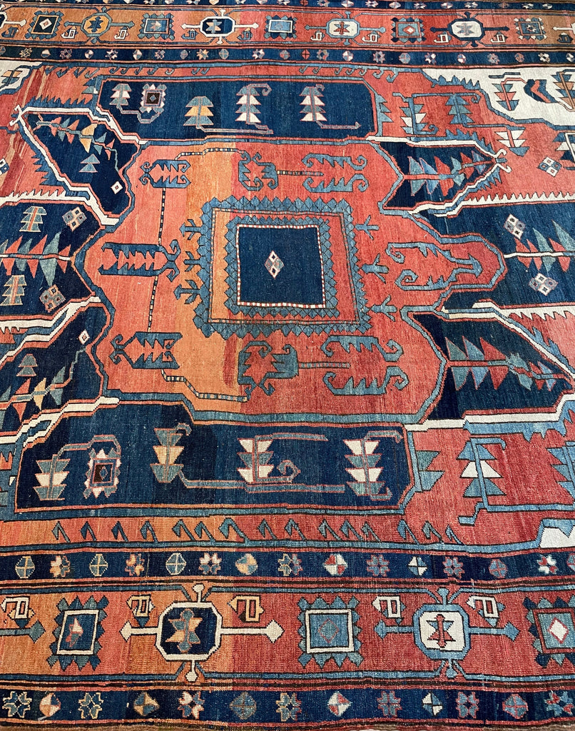 ASTONISHING Antique Persian Serapi 👑 KING of KINGS 👑  | World Class DIAMOND Textile in Terracotta, Sunset-Clay & Indigo | 9.8 x 16