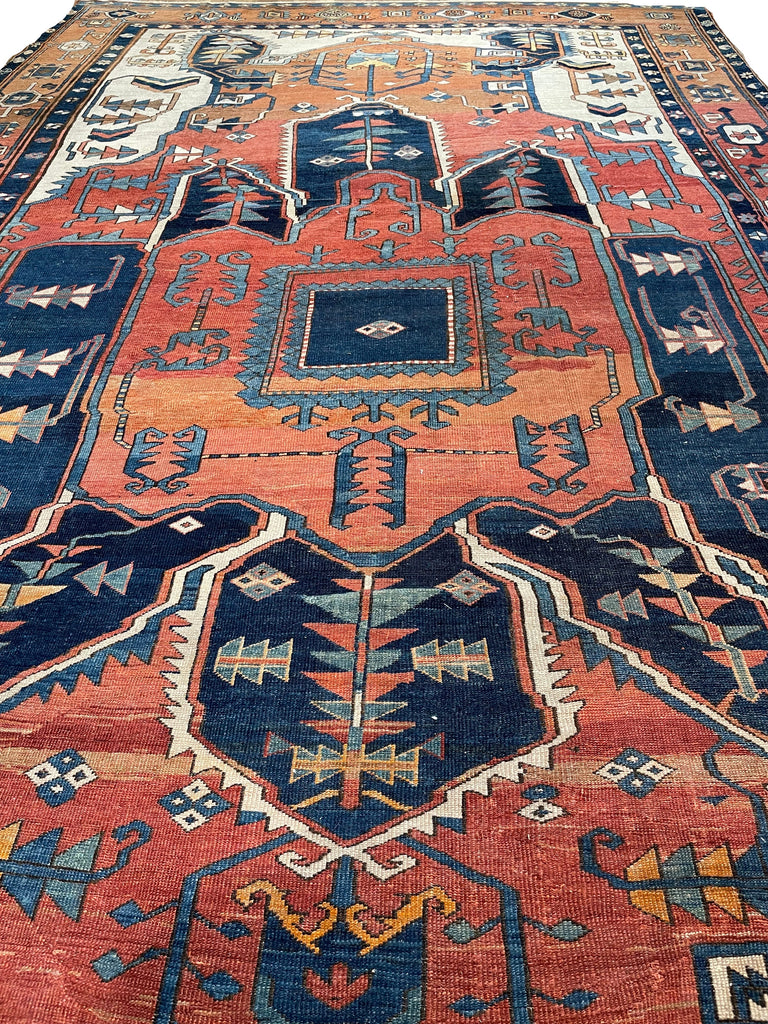 ASTONISHING Antique Persian Serapi 👑 KING of KINGS 👑  | World Class DIAMOND Textile in Terracotta, Sunset-Clay & Indigo | 9.8 x 16
