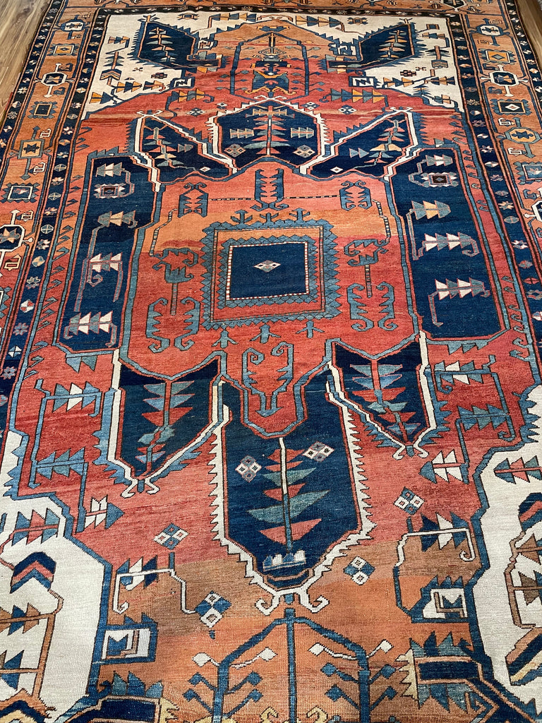 ASTONISHING Antique Persian Serapi 👑 KING of KINGS 👑  | World Class DIAMOND Textile in Terracotta, Sunset-Clay & Indigo | 9.8 x 16