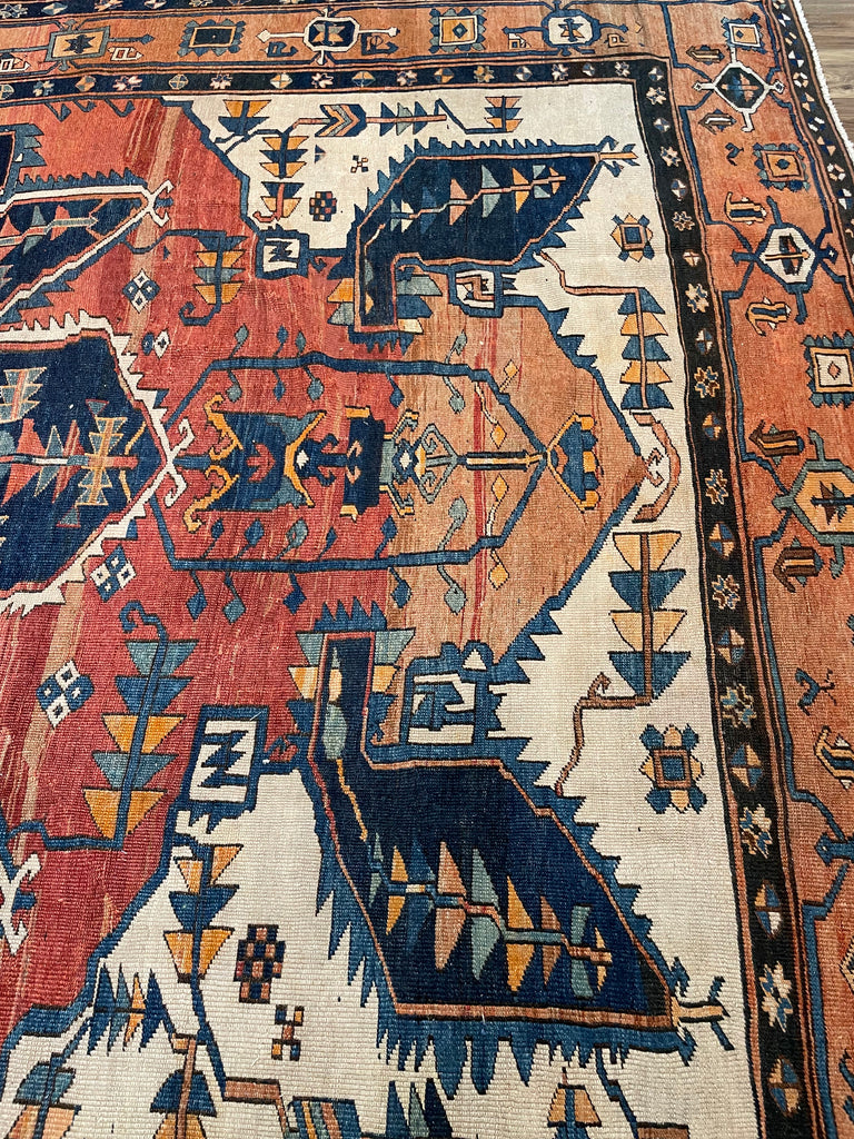 ASTONISHING Antique Persian Serapi 👑 KING of KINGS 👑  | World Class DIAMOND Textile in Terracotta, Sunset-Clay & Indigo | 9.8 x 16