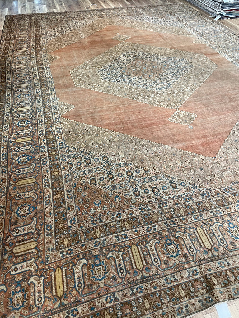 EXTRAORDINARY Palatial Antique Persian Hajijalili Tabriz | Timeless with Soft Aged Hues of Rust, Slate, Taupe, Indigo | 12 x 17