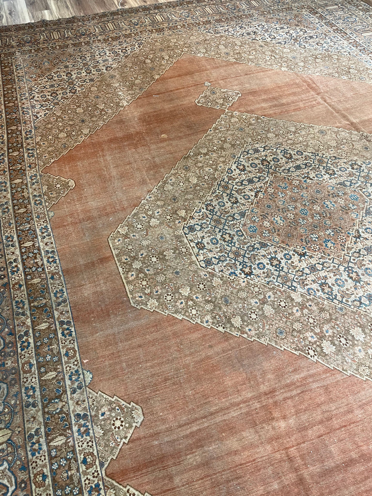 EXTRAORDINARY Palatial Antique Persian Hajijalili Tabriz | Timeless with Soft Aged Hues of Rust, Slate, Taupe, Indigo | 12 x 17